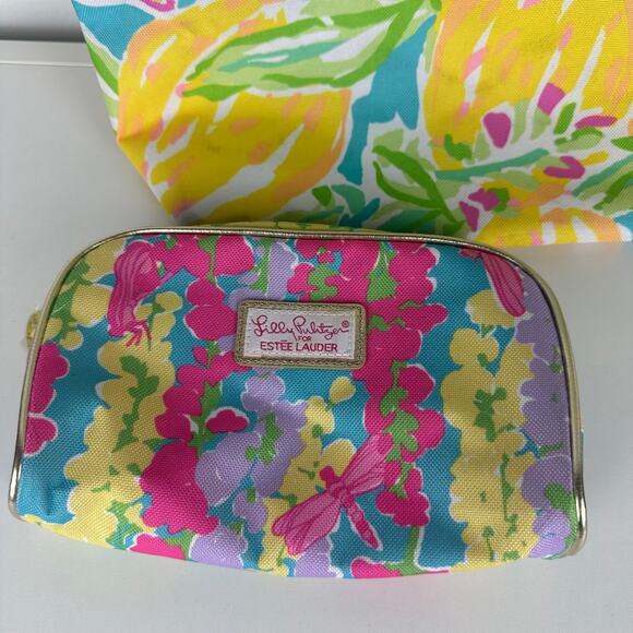 Lilly Pulitzer x Estee Lauder Womens Lemon Multicolor Tote Cosmetic Bag Set - Picture 4 of 10